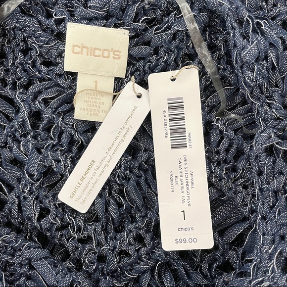 NWT Chico’s Open Stitch Indigo Pullover Sweater - Picture 7 of 11